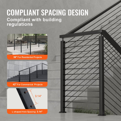 HR-007 - 42" Stainless Steel Cable Railing Post for Indoor/Outdoor Use