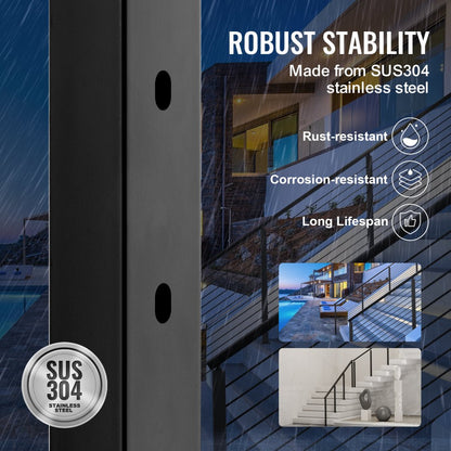 HR-006 - Durable 42" Stainless Steel Railing Post with 30° Angled Holes