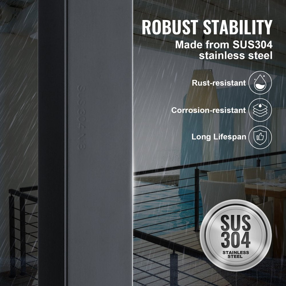 HR-008 - Black 36" Stainless Steel Cable Railing Post, Easy Install & Durable