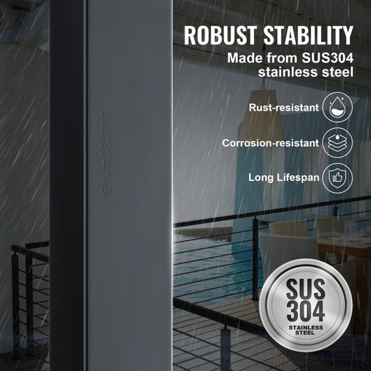 HR-008 - Black 36" Stainless Steel Cable Railing Post, Easy Install & Durable