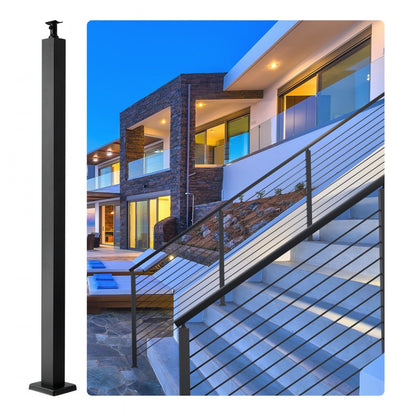 HR-008 - Black 36" Stainless Steel Cable Railing Post, Easy Install & Durable