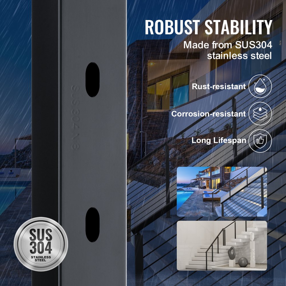 HR-010 - 36" Stainless Steel Cable Railing Post for Angled Stairs