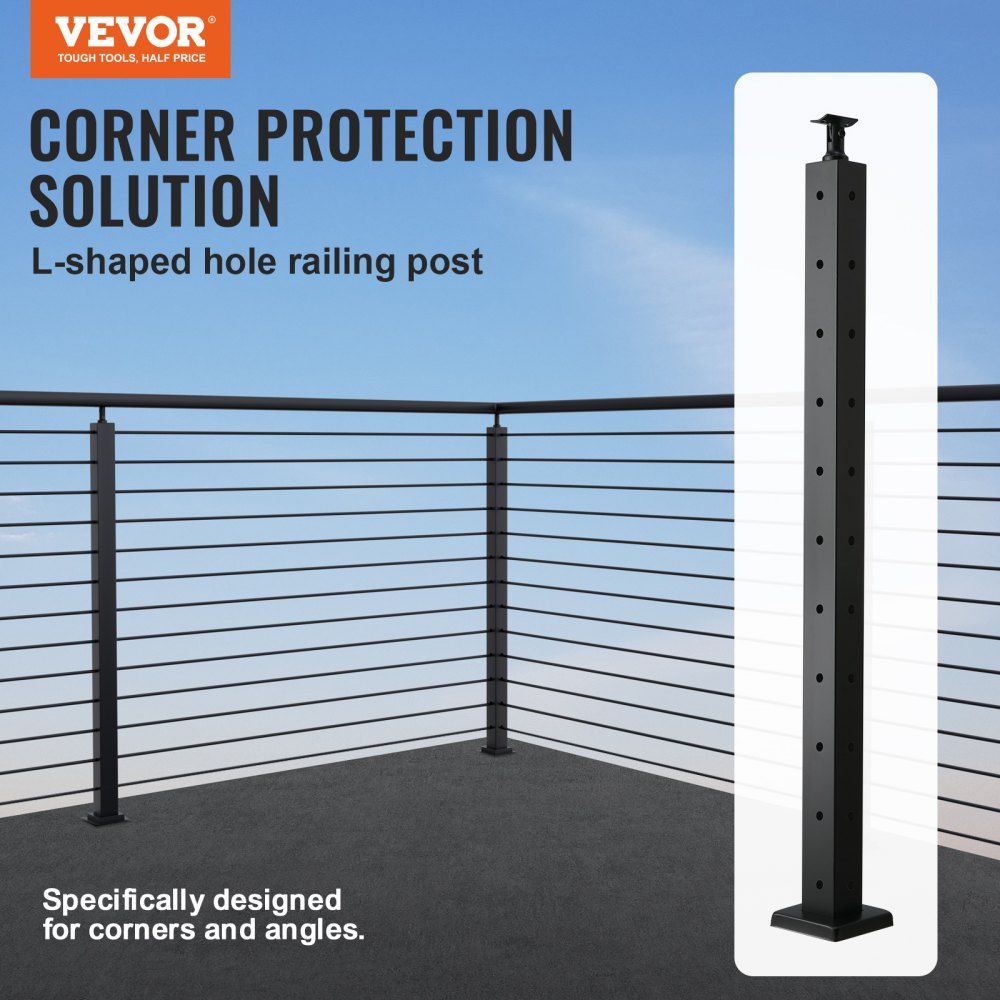 HR-011 - Durable 36" L-Shaped Stainless Steel Railing Post with 10 Holes