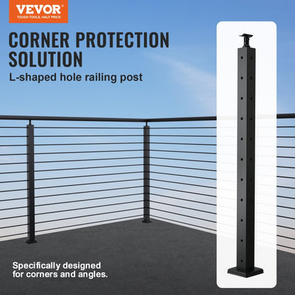 HR-011 - Durable 36" L-Shaped Stainless Steel Railing Post with 10 Holes