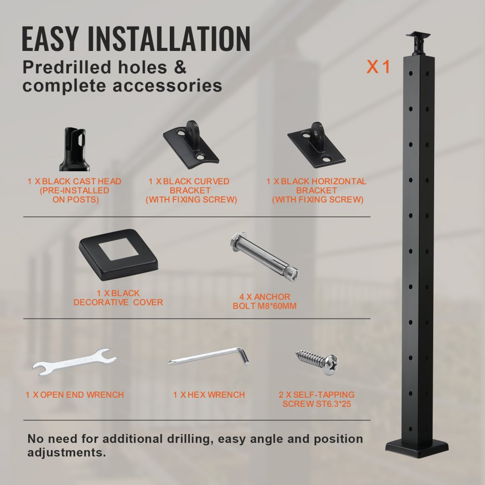 HR-011 - Durable 36" L-Shaped Stainless Steel Railing Post with 10 Holes