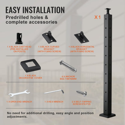 HR-011 - Durable 36" L-Shaped Stainless Steel Railing Post with 10 Holes