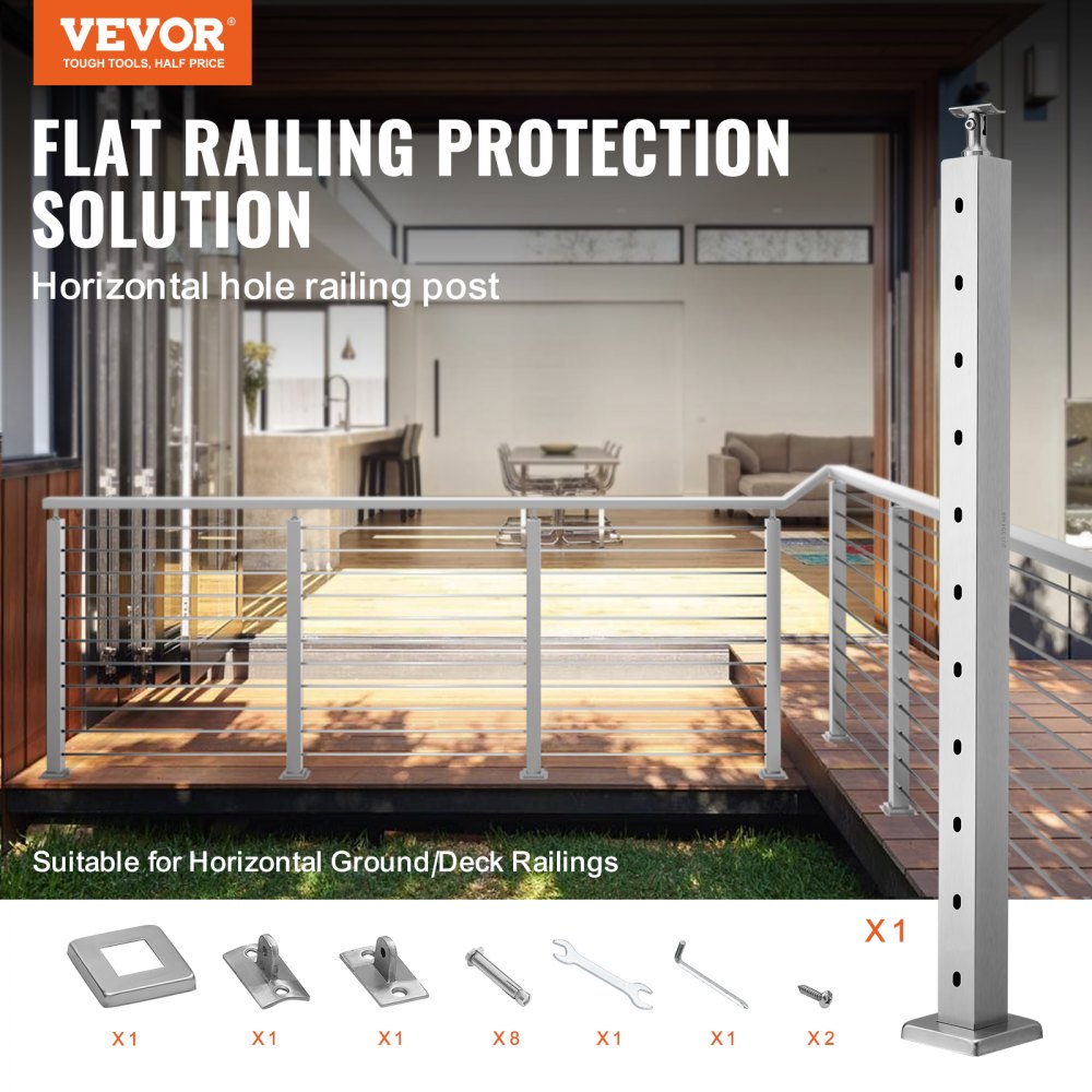 HR-012 - Durable SUS304 Stainless Steel Cable Railing Post with Brackets