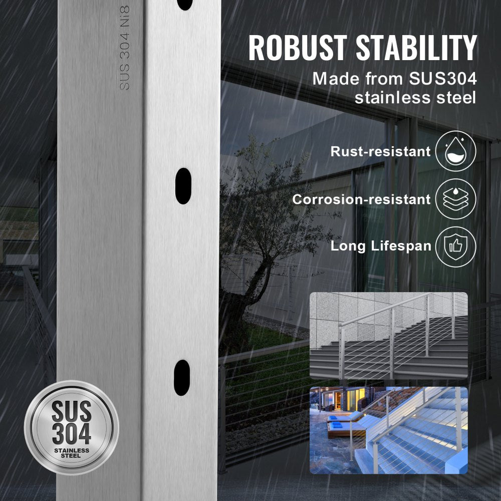 HR-012 - Durable SUS304 Stainless Steel Cable Railing Post with Brackets