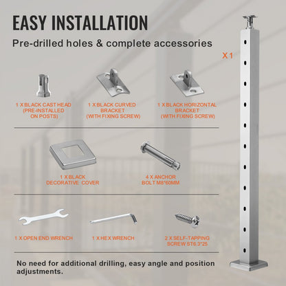 HR-012 - Durable SUS304 Stainless Steel Cable Railing Post with Brackets
