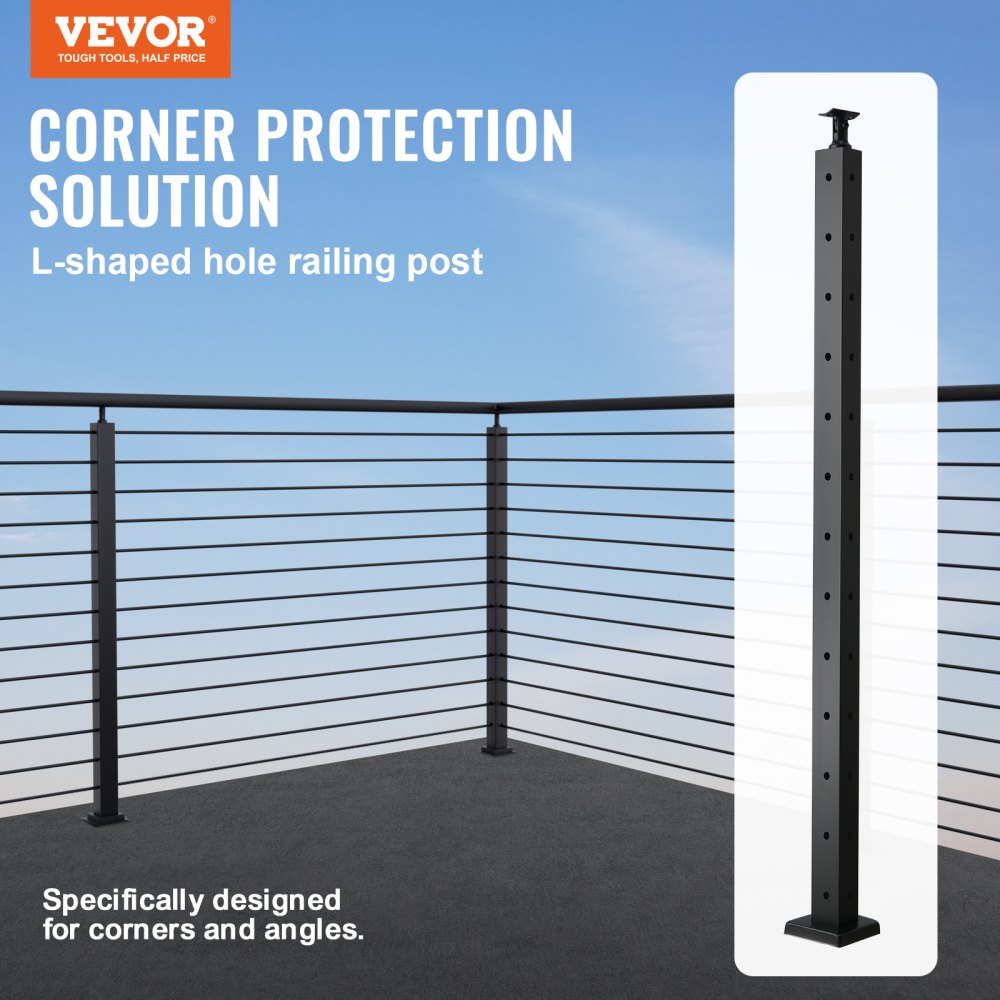 HR-014 - Durable 42" Steel Railing Post with 12 Pre-Drilled Holes