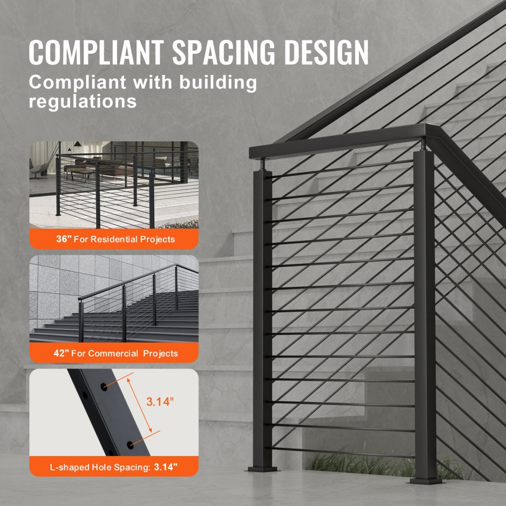 HR-014 - Durable 42" Steel Railing Post with 12 Pre-Drilled Holes