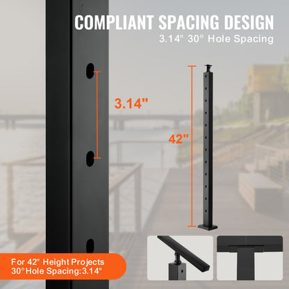 HR-013 - 42" Stainless Steel Railing Post with 30° Angled Hole
