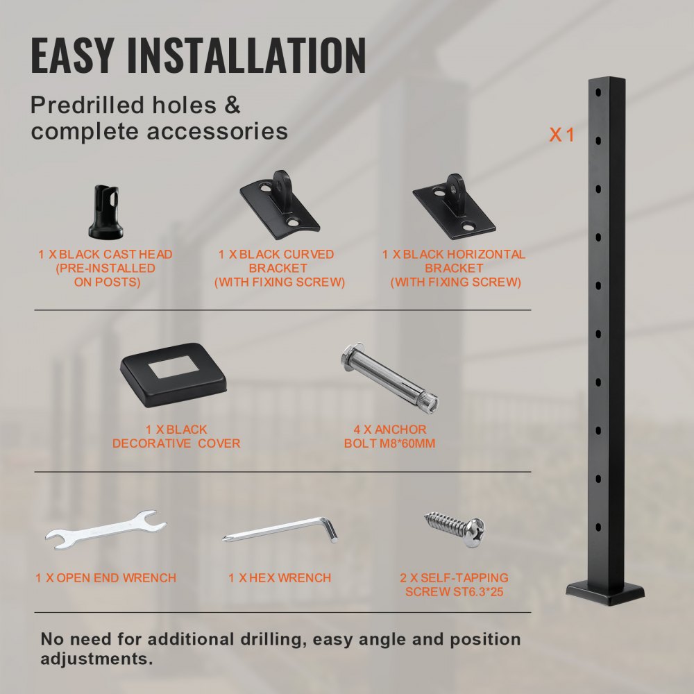HR-015 - 36" SUS304 Stainless Steel Railing Post for Indoor/Outdoor Use