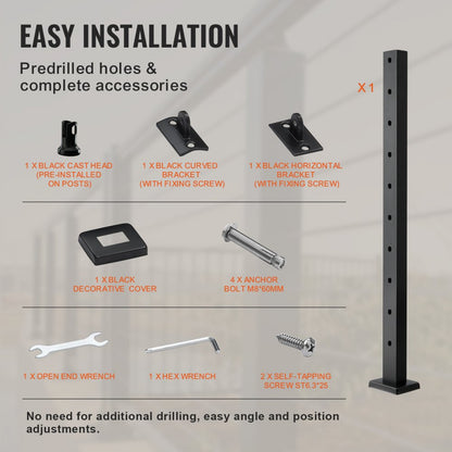 HR-015 - 36" SUS304 Stainless Steel Railing Post for Indoor/Outdoor Use