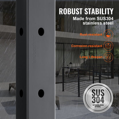 HR-016 - 36" SUS304 Stainless Steel Cable Railing Post with 10 Pre-Drilled Holes