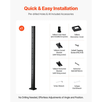 HR-014 - 42" SUS304 Stainless Steel Cable Railing Post for Stairs & Corners
