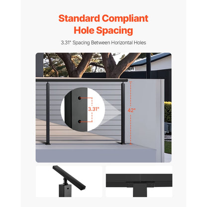 HR-018G - 42" Stainless Steel Cable Railing Post with Pre-Drilled Holes