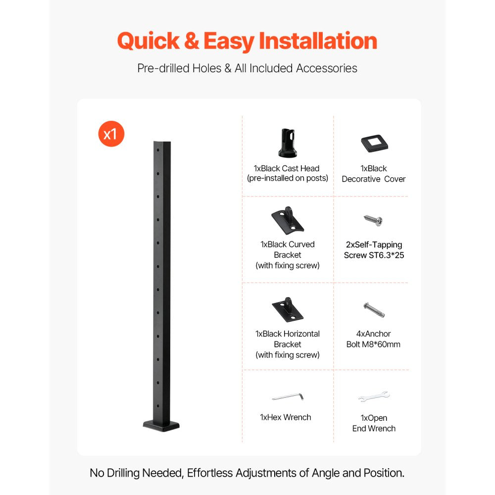 VV-106.7x5x5-LGZYK - 42" SUS304 Stainless Steel Cable Railing Post System