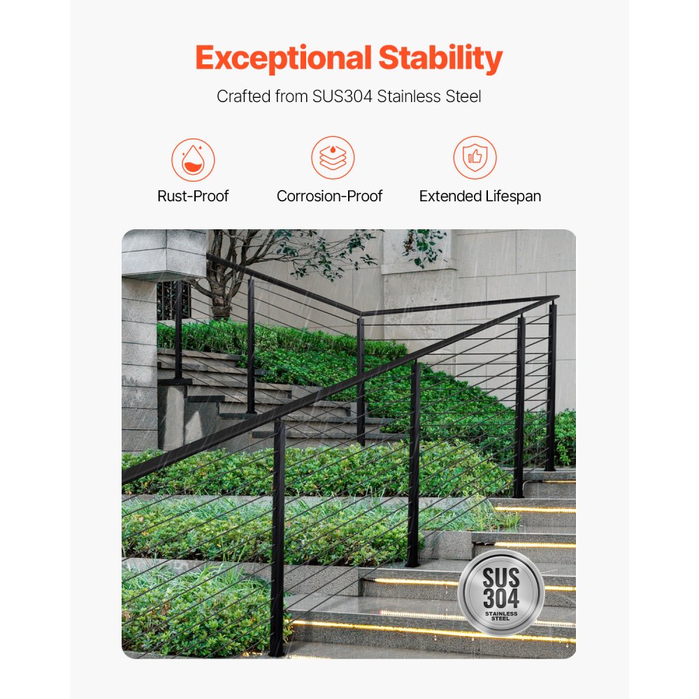 HR-006 - 42"x2" Stainless Steel Cable Railing Post with Pre-Drilled Holes