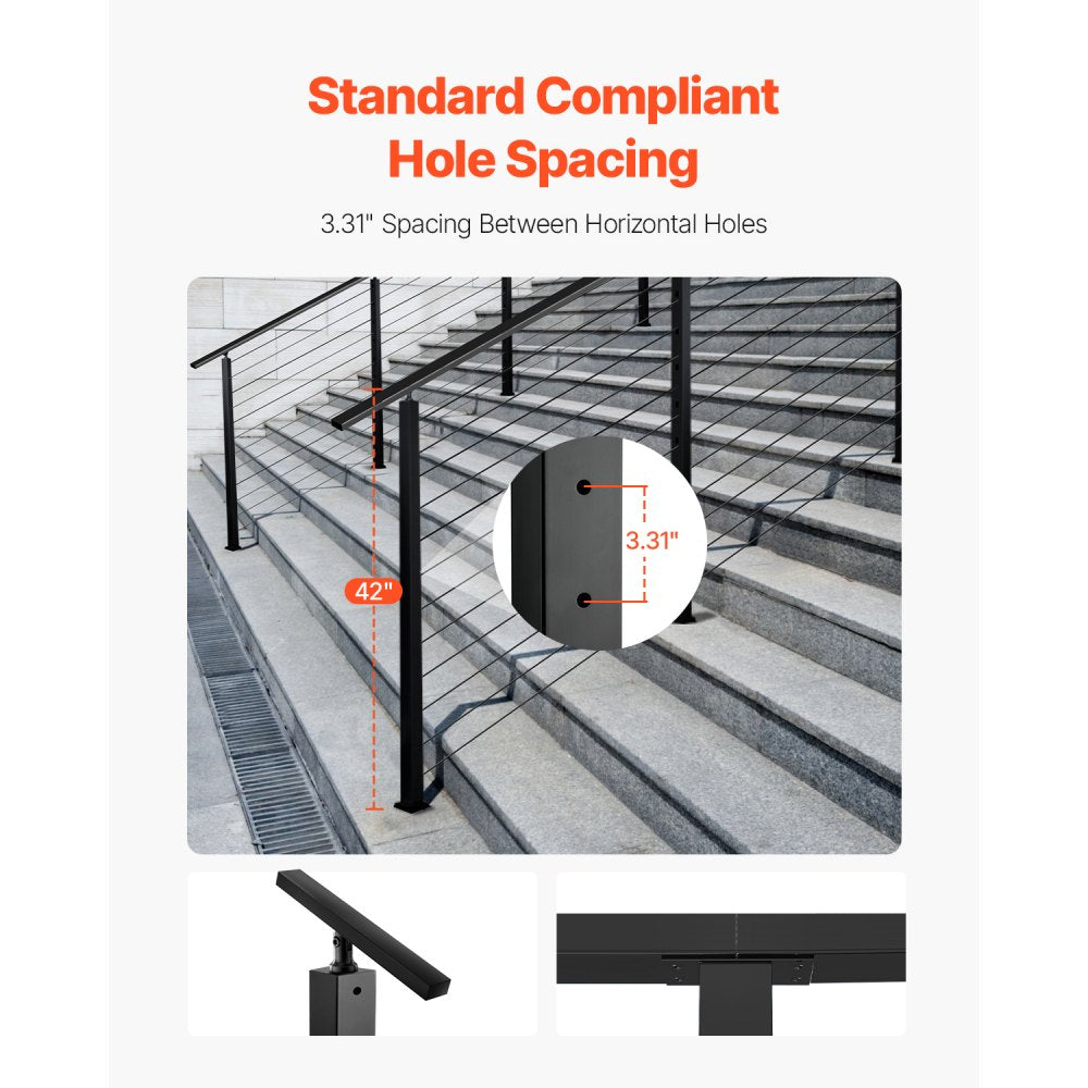 HR-006 - 42"x2" Stainless Steel Cable Railing Post with Pre-Drilled Holes