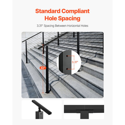 HR-006 - 42"x2" Stainless Steel Cable Railing Post with Pre-Drilled Holes