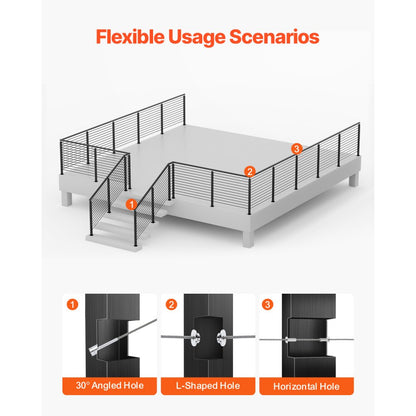 HR-006 - 42"x2" Stainless Steel Cable Railing Post with Pre-Drilled Holes