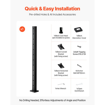 HR-006 - 42"x2" Stainless Steel Cable Railing Post with Pre-Drilled Holes