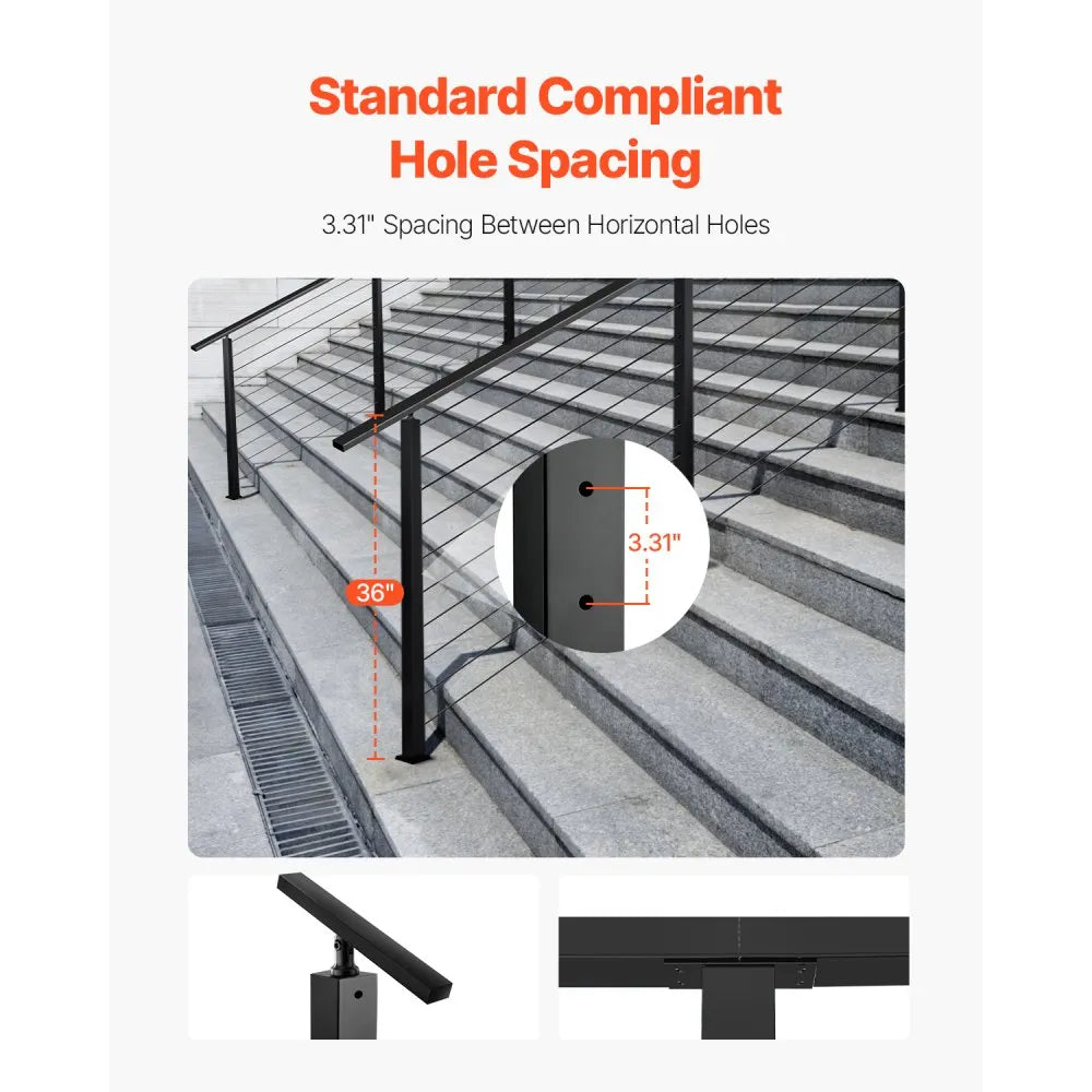 HR-015G - 36" SUS304 Stainless Steel Cable Railing Post with Pre-Drilled Holes