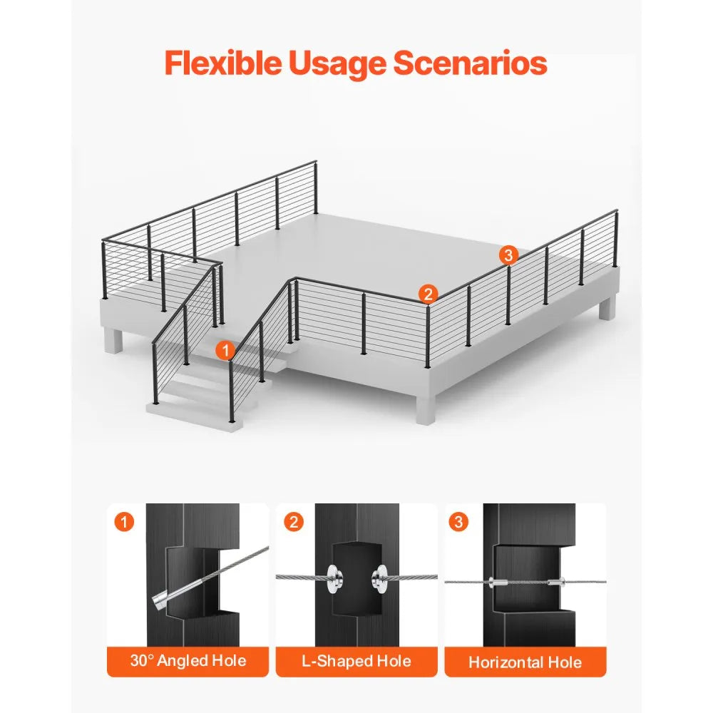 HR-015G - 36" SUS304 Stainless Steel Cable Railing Post with Pre-Drilled Holes