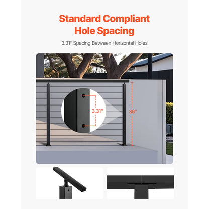 HR-009 - Durable 36" Stainless Steel Cable Railing Post with Pre-Drilled Holes