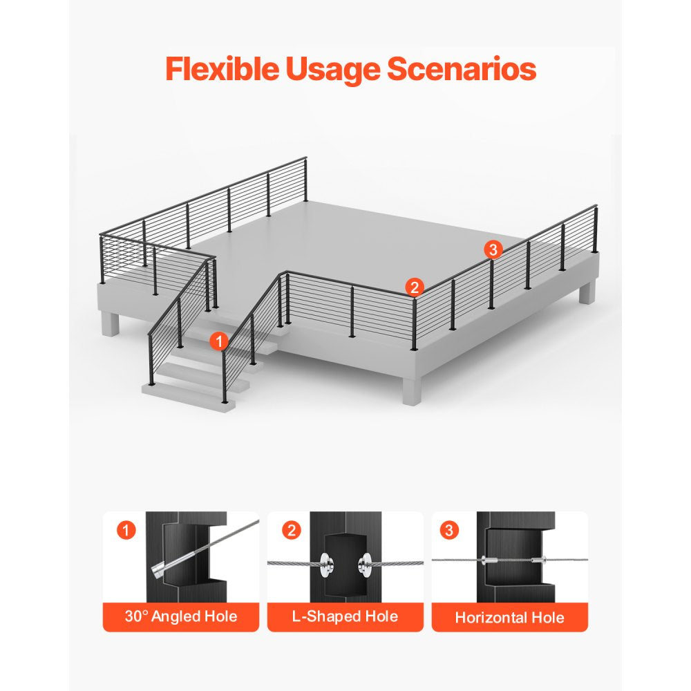HR-009 - Durable 36" Stainless Steel Cable Railing Post with Pre-Drilled Holes
