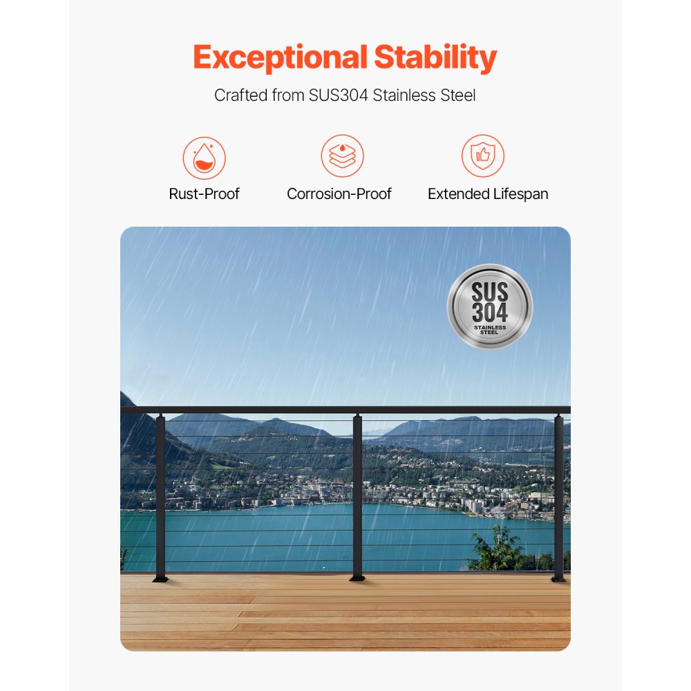 VV-91.4x2.5x5-LGZYK - Durable 36" Stainless Steel Cable Railing Post with Pre-Drilled Holes