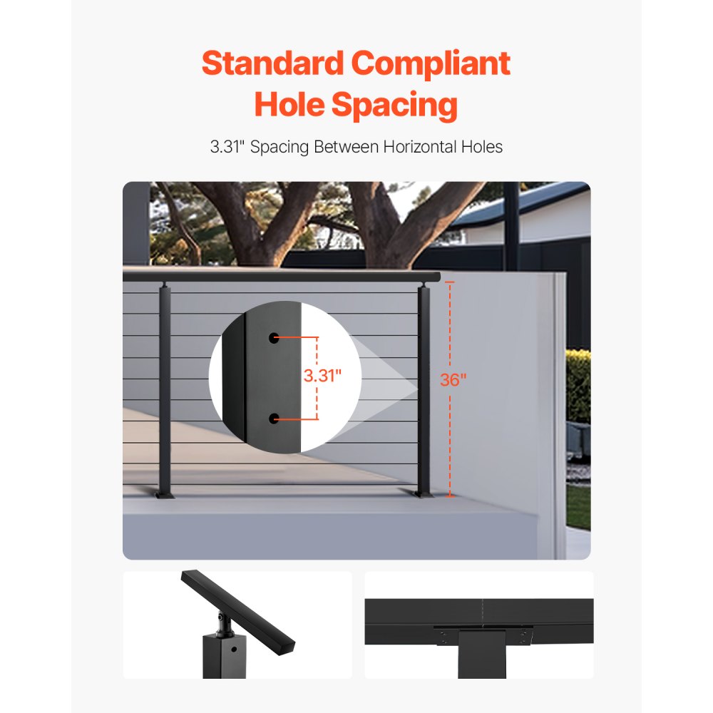 VV-91.4x2.5x5-LGZYK - Durable 36" Stainless Steel Cable Railing Post with Pre-Drilled Holes