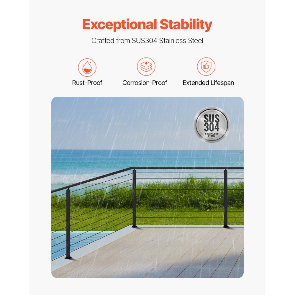 HR-011 - 36" SUS304 Stainless Steel Cable Railing Post with Pre-Drilled Holes