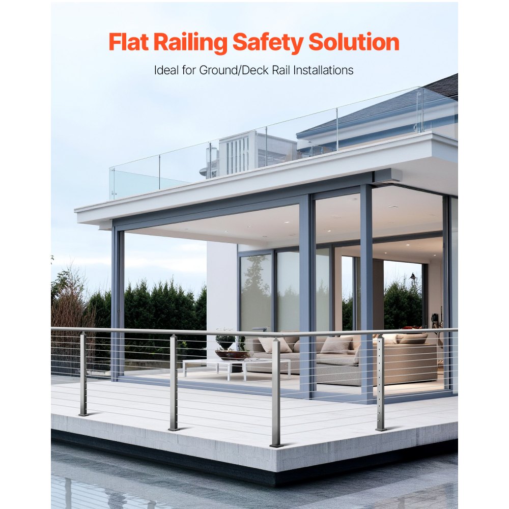 VV-106.7x5x5-LGZYKSLIVER - 42" SUS304 Stainless Steel Cable Railing Post with Accessories