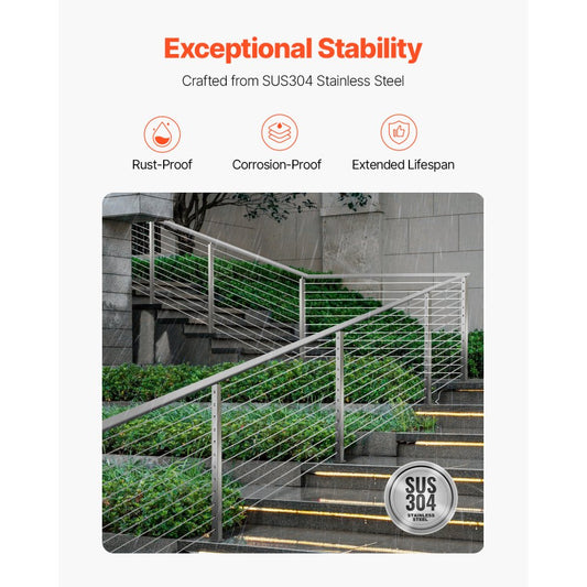HR-005 - 42" Stainless Steel Cable Railing Post with Adjustable Design