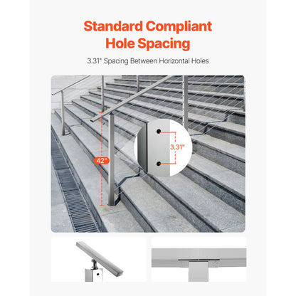 HR-005 - 42" Stainless Steel Cable Railing Post with Adjustable Design