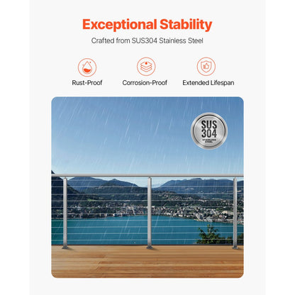 HR-012 - Durable 36x2 Stainless Steel Cable Railing Post with Pre-Drilled Holes