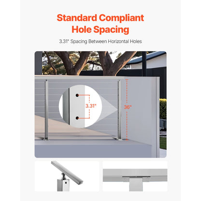 HR-012 - Durable 36x2 Stainless Steel Cable Railing Post with Pre-Drilled Holes