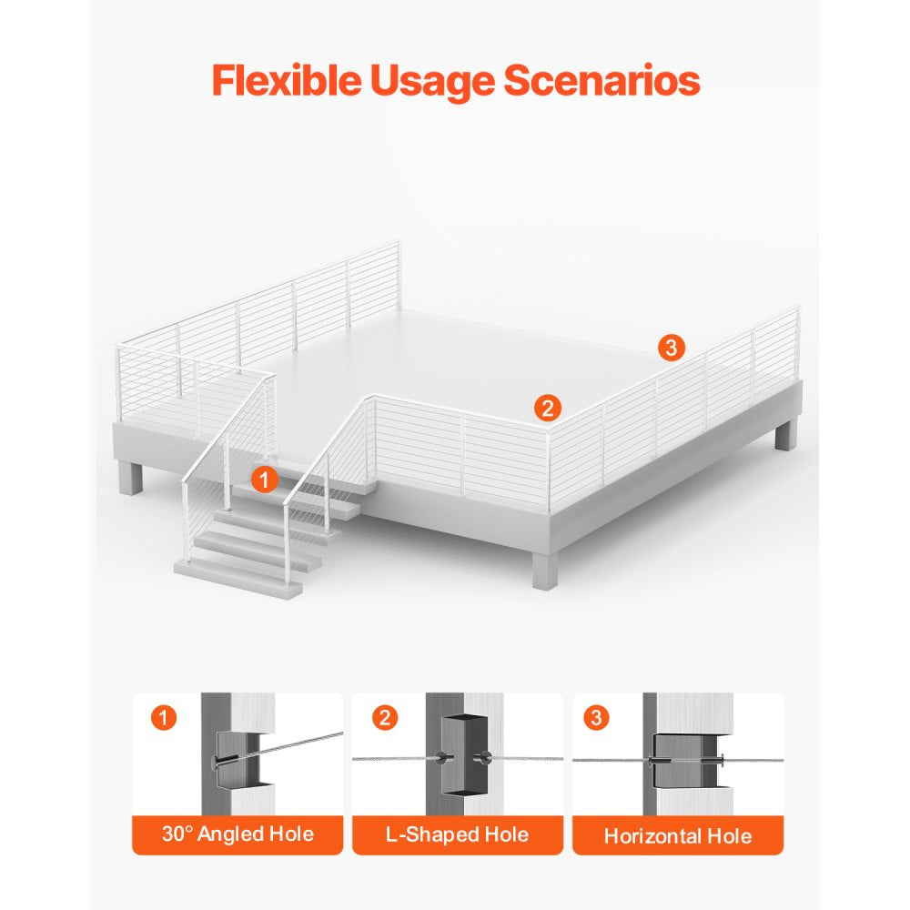 HR-012 - Durable 36x2 Stainless Steel Cable Railing Post with Pre-Drilled Holes