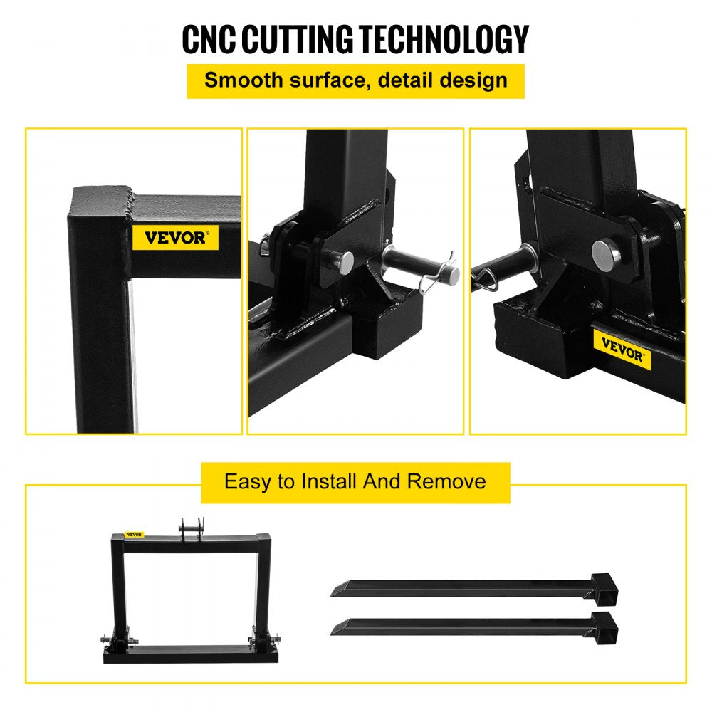 010744900694 - Heavy-Duty 2200lbs Steel Pallet Fork for Category 1 Tractors