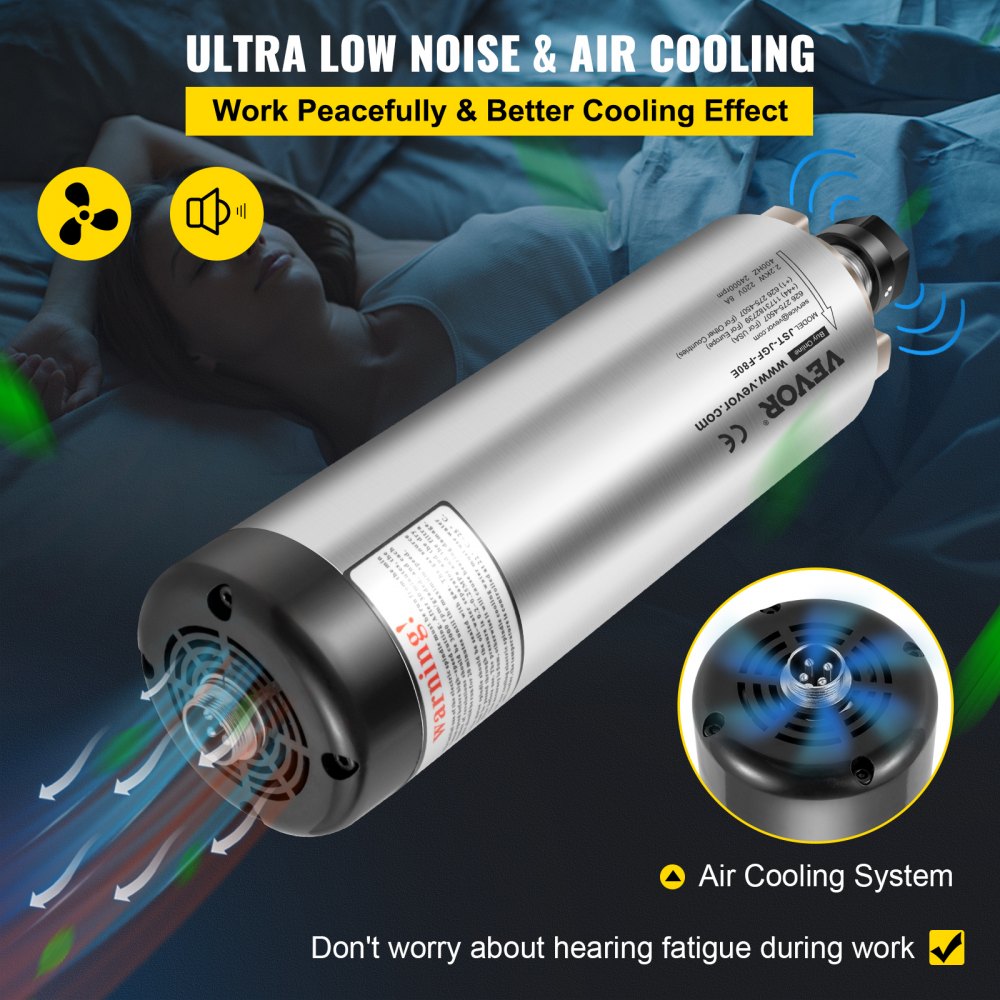 010504584436 - VEVOR 24000 RPM Air Cooled ER20 Spindle Motor for CNC