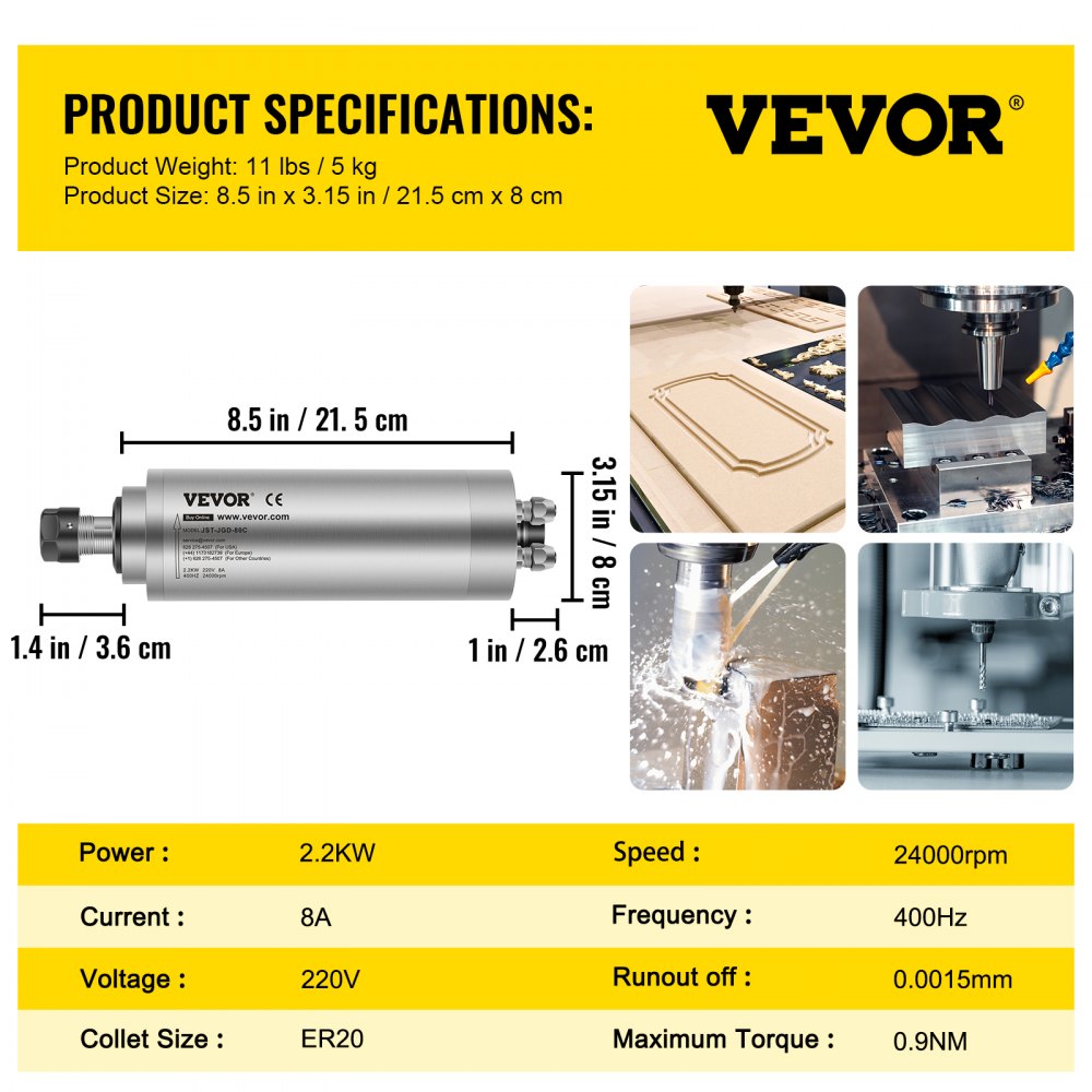 010696041613 - VEVOR 2.2KW CNC Spindle Motor, ER20, 8000-24000 RPM