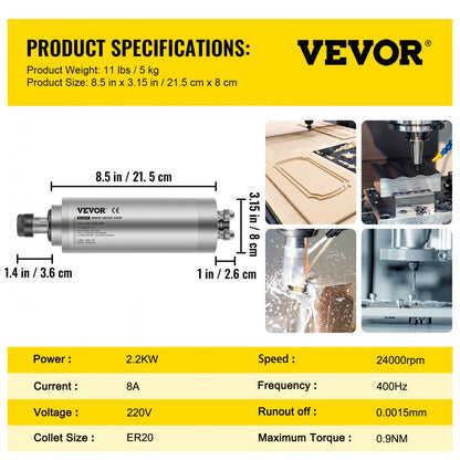 010696041613 - VEVOR 2.2KW CNC Spindle Motor, ER20, 8000-24000 RPM