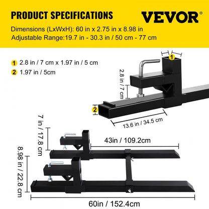 C-2000LB - 60" VEVOR Heavy-Duty Pallet Forks for Loaders, 2000 lbs Capacity