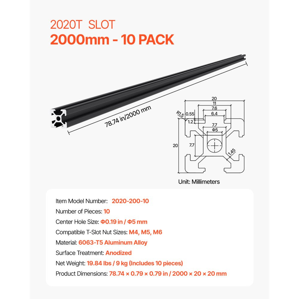 2020-200-10 - 2000mm Durable Linear Rail for Custom Builds