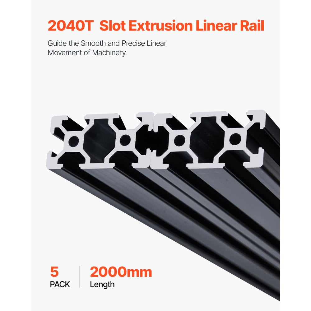 2040-200-5 - 78.74" Aluminum T Slot Linear Rail, 5-Piece Set