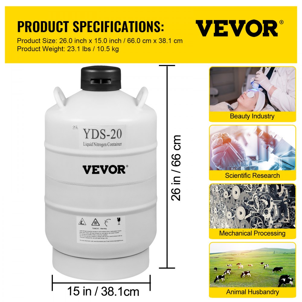 010719379820 - 20L Lightweight Liquid Nitrogen Tank for Labs & Research