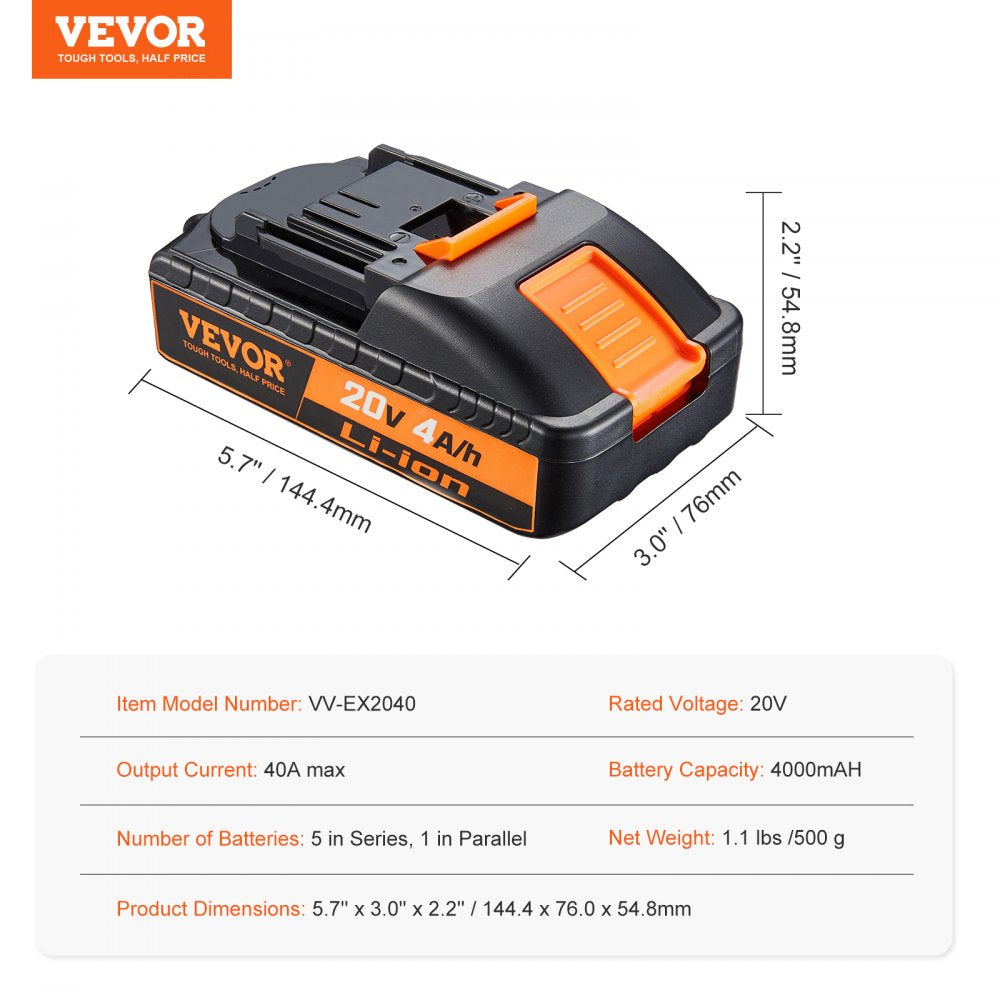 VV-EX2040 - 20V 4000mAh Lithium-Ion Battery for VEVOR Power Tools