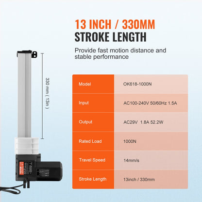 OK618 - 24V 220lbs Linear Actuator Kit, 13 Inch Length